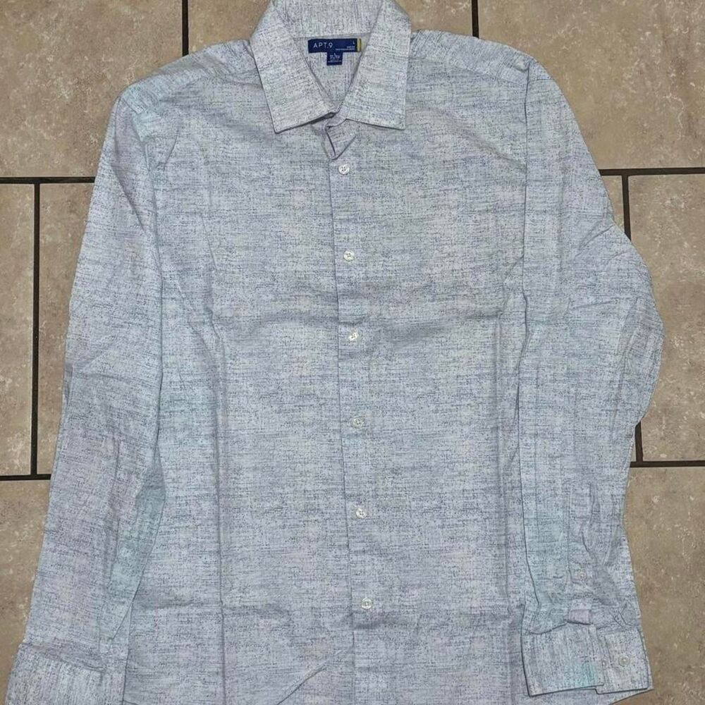 Apt. 9 Slim Fit Button Up Shirt Grey Abstract Print Size L